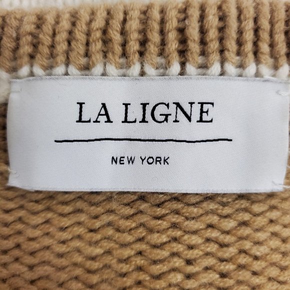 La Ligne Womens Wool Cashmere Button Front Sweater Size L Tan Pockets V Neck - Picture 3 of 10